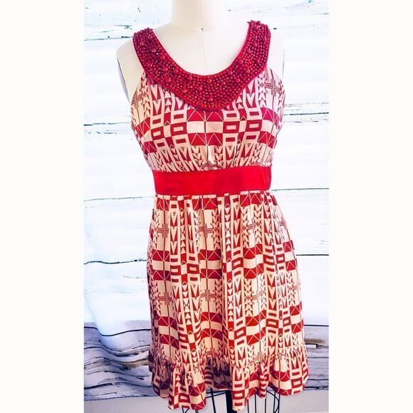 Cream orange geometric facetted beads dress - Picture 1 of 4